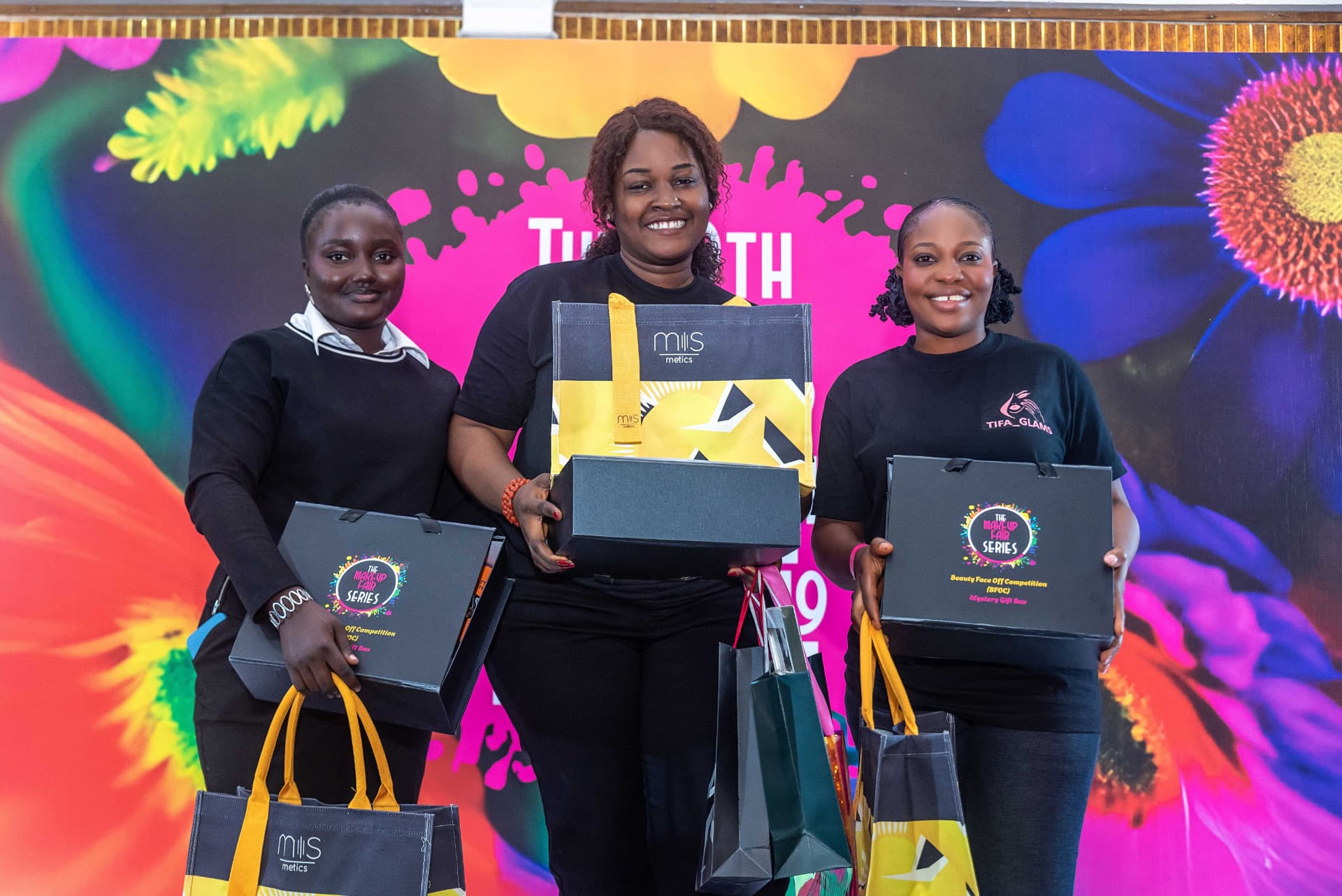 Beauty Face-Off Competition finalists celebrating with their prizes